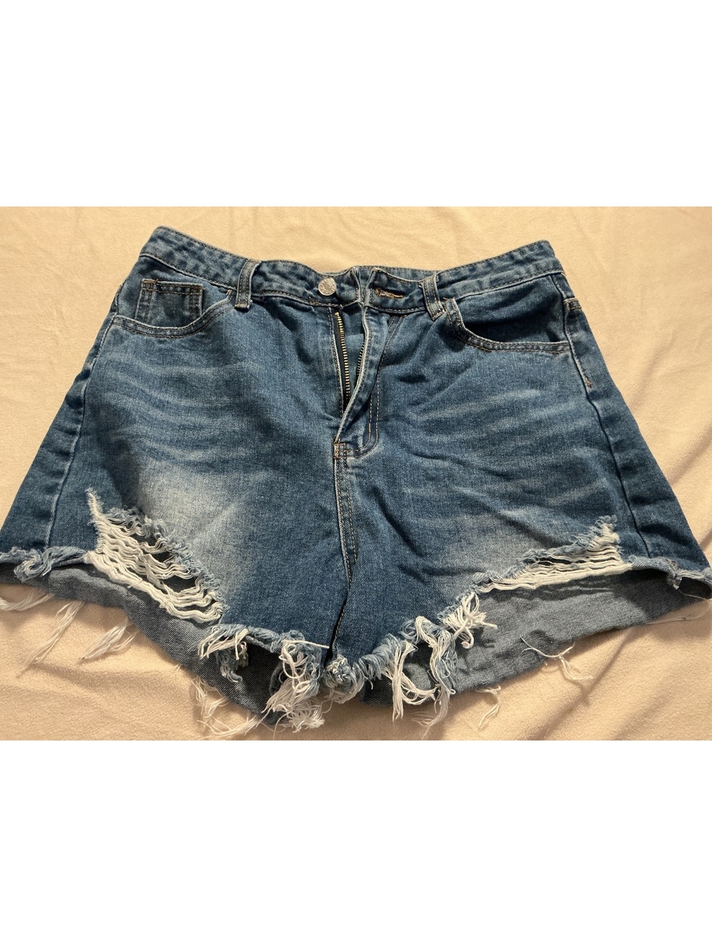 SHEIN womens blue distressed frayed denim shorts